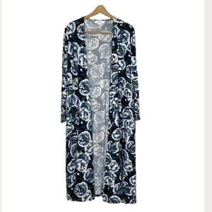 LuLaRoe Blue Floral Sarah Long Cardigan